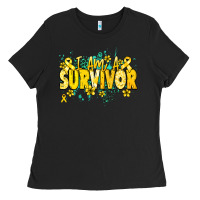 Black I am a survivor yellow ribbon Ladies Tee - NancyCooperArtShop