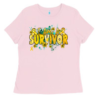 Bubblegum Pink I am a survivor yellow ribbon Ladies Tee - NancyCooperArtShop