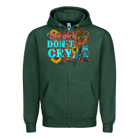 Sports Green cowgirls don't crty boots hat sunflowers Zipper Hoodie - Artiststas
