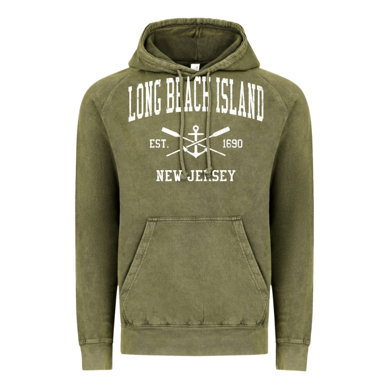 Long Beach Island Nj Vintage Crossed Oars & Boat Anchor Spor Vintage Hoodie by longCreatives | Teevron