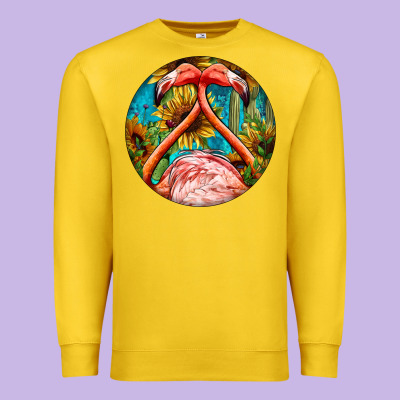 Flamingos With Western Background Premium Sweatshirt Designed By Barkaloodesign