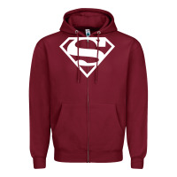 Burgundy Supergirl White & Pink Shield Zipper Hoodie - longCreatives