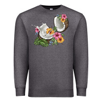 Charcoal Heather coconut with tropical leavers and flowers Premium Sweatshirt - BarkalooDesign
