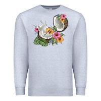 Heather Grey coconut with tropical leavers and flowers Premium Sweatshirt - BarkalooDesign