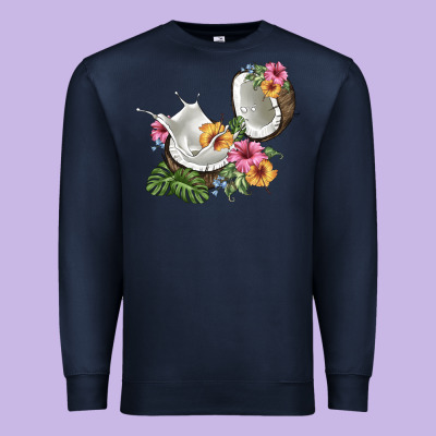 Coconut With Tropical Leavers And Flowers Premium Sweatshirt Designed By Barkaloodesign