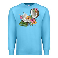 Ocean Blue coconut with tropical leavers and flowers Premium Sweatshirt - BarkalooDesign
