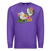 Purple coconut with tropical leavers and flowers Premium Sweatshirt - BarkalooDesign