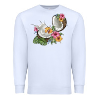 White coconut with tropical leavers and flowers Premium Sweatshirt - BarkalooDesign
