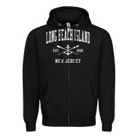 Black Long Beach Island NJ Vintage Crossed Oars & Boat Anchor Spor Zipper Hoodie - longCreatives