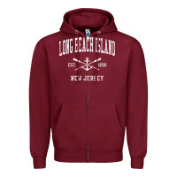 Burgundy Long Beach Island NJ Vintage Crossed Oars & Boat Anchor Spor Zipper Hoodie - longCreatives