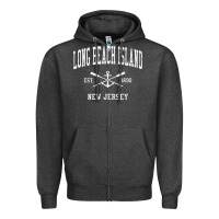 Charcoal Heather Long Beach Island NJ Vintage Crossed Oars & Boat Anchor Spor Zipper Hoodie - longCreatives