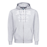 Heather Grey Long Beach Island NJ Vintage Crossed Oars & Boat Anchor Spor Zipper Hoodie - longCreatives