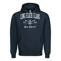 Navy Long Beach Island NJ Vintage Crossed Oars & Boat Anchor Spor Zipper Hoodie - longCreatives