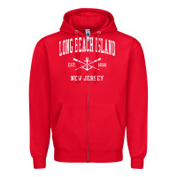 Red Long Beach Island NJ Vintage Crossed Oars & Boat Anchor Spor Zipper Hoodie - longCreatives