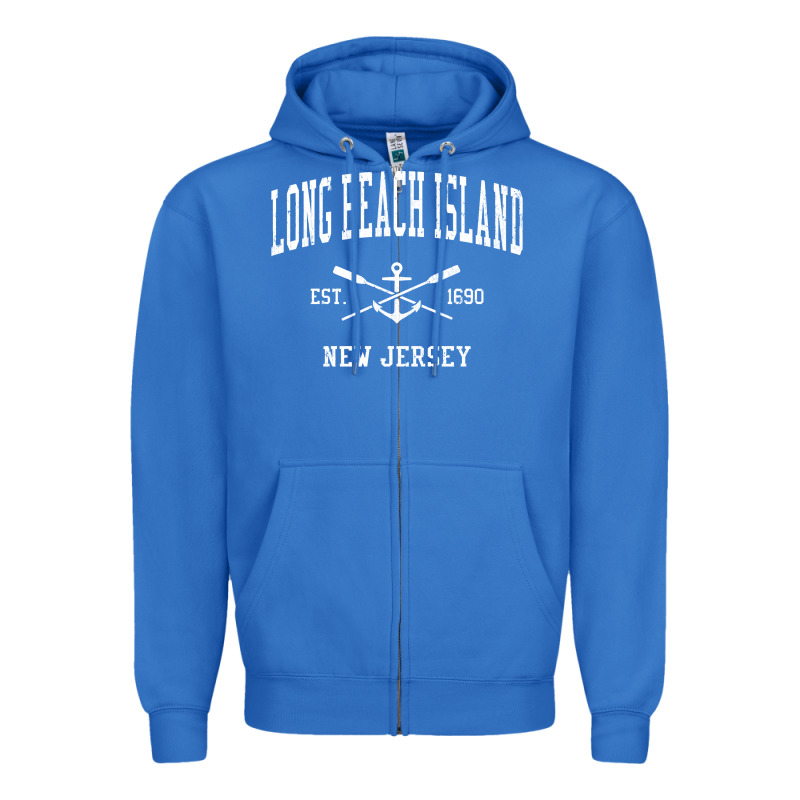 Long Beach Island Nj Vintage Crossed Oars & Boat Anchor Spor Zipper Hoodie by longCreatives | Teevron