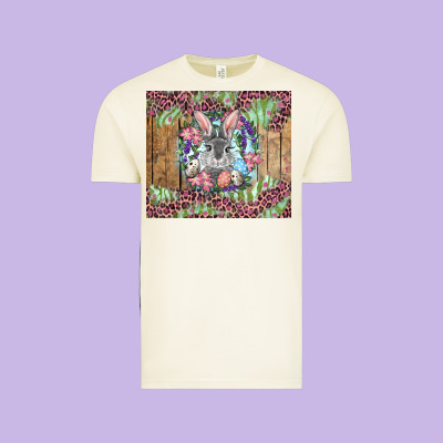 Easter Bunny With Floral Wreath And Leopard Vintage Tee Designed By Ranaportraitstore
