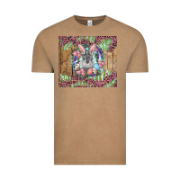 Vintage Coffee Easter bunny with floral wreath and leopard Vintage Tee - RanaPortraitStore