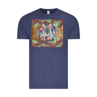 Vintage Denim Easter bunny with floral wreath and leopard Vintage Tee - RanaPortraitStore