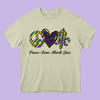 Mardi Gras Love Peace Heavy Core Tee Designed By Bettercallsaul