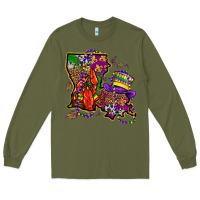 Army Green mardi gras louisiana map Long Sleeve Tee - OliviaCreatesArt