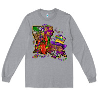 Heather Grey mardi gras louisiana map Long Sleeve Tee - OliviaCreatesArt