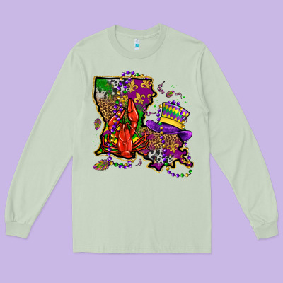 Mardi Gras Louisiana Map Long Sleeve Tee Designed By Oliviacreatesart
