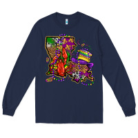 Navy mardi gras louisiana map Long Sleeve Tee - OliviaCreatesArt