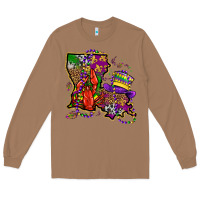 Toasted Coconut mardi gras louisiana map Long Sleeve Tee - OliviaCreatesArt