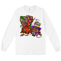 White mardi gras louisiana map Long Sleeve Tee - OliviaCreatesArt
