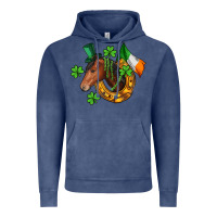 Vintage Denim Horse with horseshoe St. Patrick's Vintage Hoodie - CowGirlArtShop