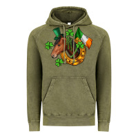 Vintage Olive Horse with horseshoe St. Patrick's Vintage Hoodie - CowGirlArtShop