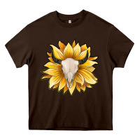 Chocolate Brown sunflower bull skull Heavy Core Tee - JahusDesignShop