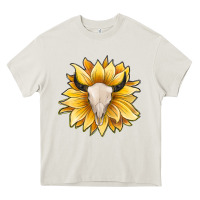 Cream sunflower bull skull Heavy Core Tee - JahusDesignShop