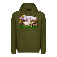 Army Green Mom With White Chester Pig And Baby Pig Premium Hoodie - LillyAllenDesigns