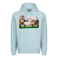 Blue Mist Mom With White Chester Pig And Baby Pig Premium Hoodie - LillyAllenDesigns