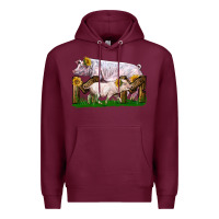 Burgundy Mom With White Chester Pig And Baby Pig Premium Hoodie - LillyAllenDesigns