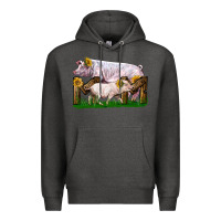 Charcoal Heather Mom With White Chester Pig And Baby Pig Premium Hoodie - LillyAllenDesigns