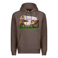Coffee Mom With White Chester Pig And Baby Pig Premium Hoodie - LillyAllenDesigns