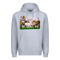 Heather Grey Mom With White Chester Pig And Baby Pig Premium Hoodie - LillyAllenDesigns
