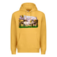 Mustard Mom With White Chester Pig And Baby Pig Premium Hoodie - LillyAllenDesigns