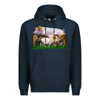 Navy Mom With White Chester Pig And Baby Pig Premium Hoodie - LillyAllenDesigns