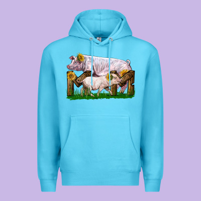 Mom With White Chester Pig And Baby Pig Premium Hoodie Designed By Lillyallendesigns