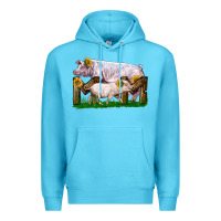Ocean Blue Mom With White Chester Pig And Baby Pig Premium Hoodie - LillyAllenDesigns