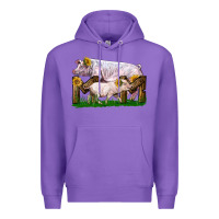 Purple Mom With White Chester Pig And Baby Pig Premium Hoodie - LillyAllenDesigns