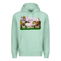 Seafoam Mom With White Chester Pig And Baby Pig Premium Hoodie - LillyAllenDesigns
