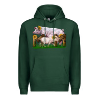 Sports Green Mom With White Chester Pig And Baby Pig Premium Hoodie - LillyAllenDesigns