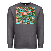 Charcoal Heather flamingos with leaves Premium Sweatshirt - BarkalooDesign