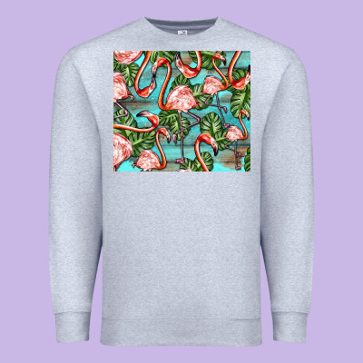 Flamingos With Leaves Premium Sweatshirt Designed By Barkaloodesign
