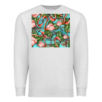 Oatmeal Heather flamingos with leaves Premium Sweatshirt - BarkalooDesign