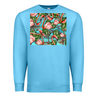 Ocean Blue flamingos with leaves Premium Sweatshirt - BarkalooDesign